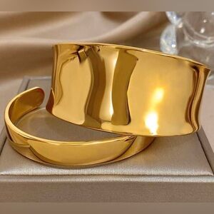 Polished Gold Cuff Bracelet - Wide Statement Bangle